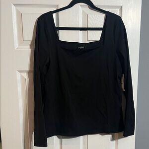 White House Black Market Square Neck Black Long Sleeve Top